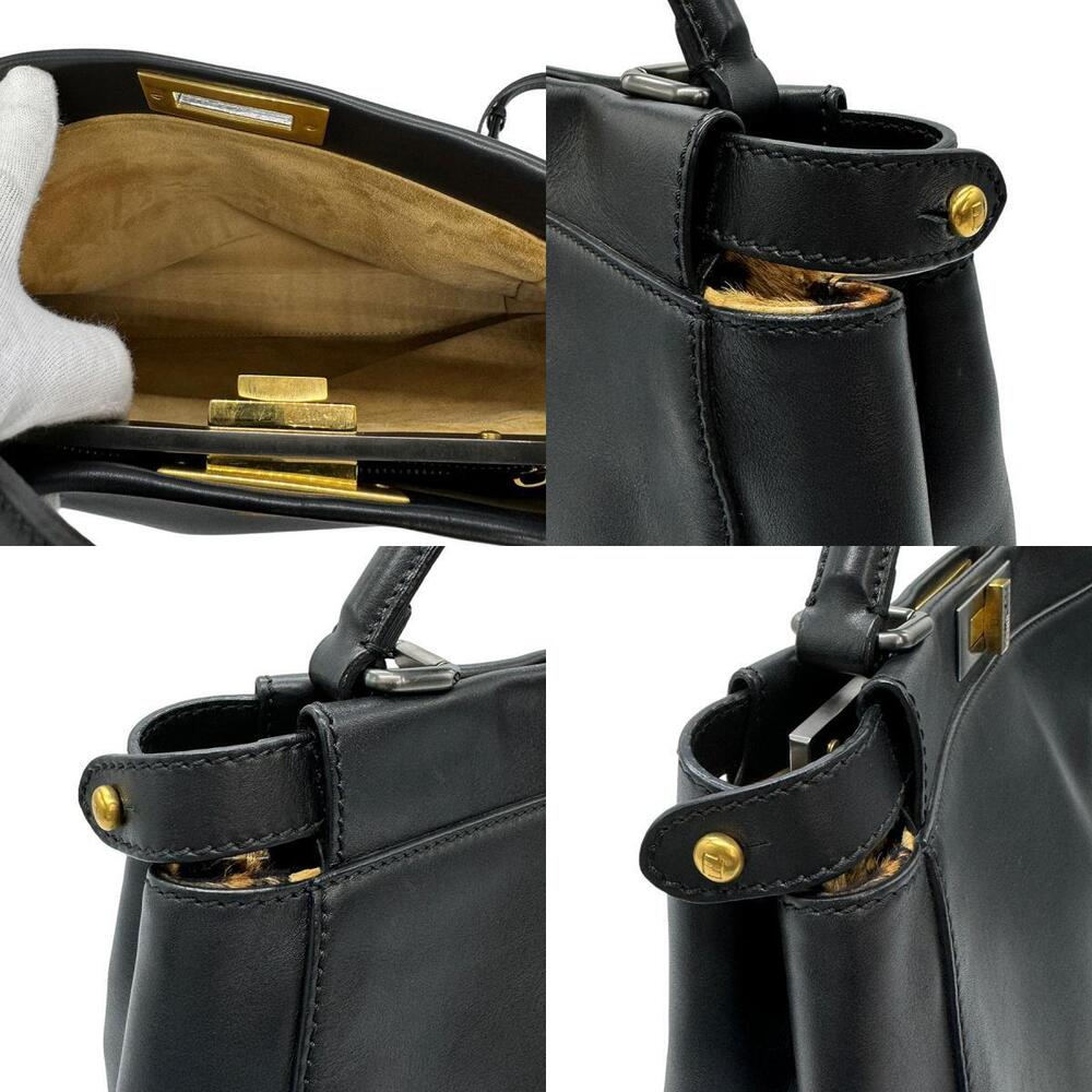 Fendi Peekaboo Handbag Shoulder Bag Leather Ponytail Black Brown - Picture 3 of 4